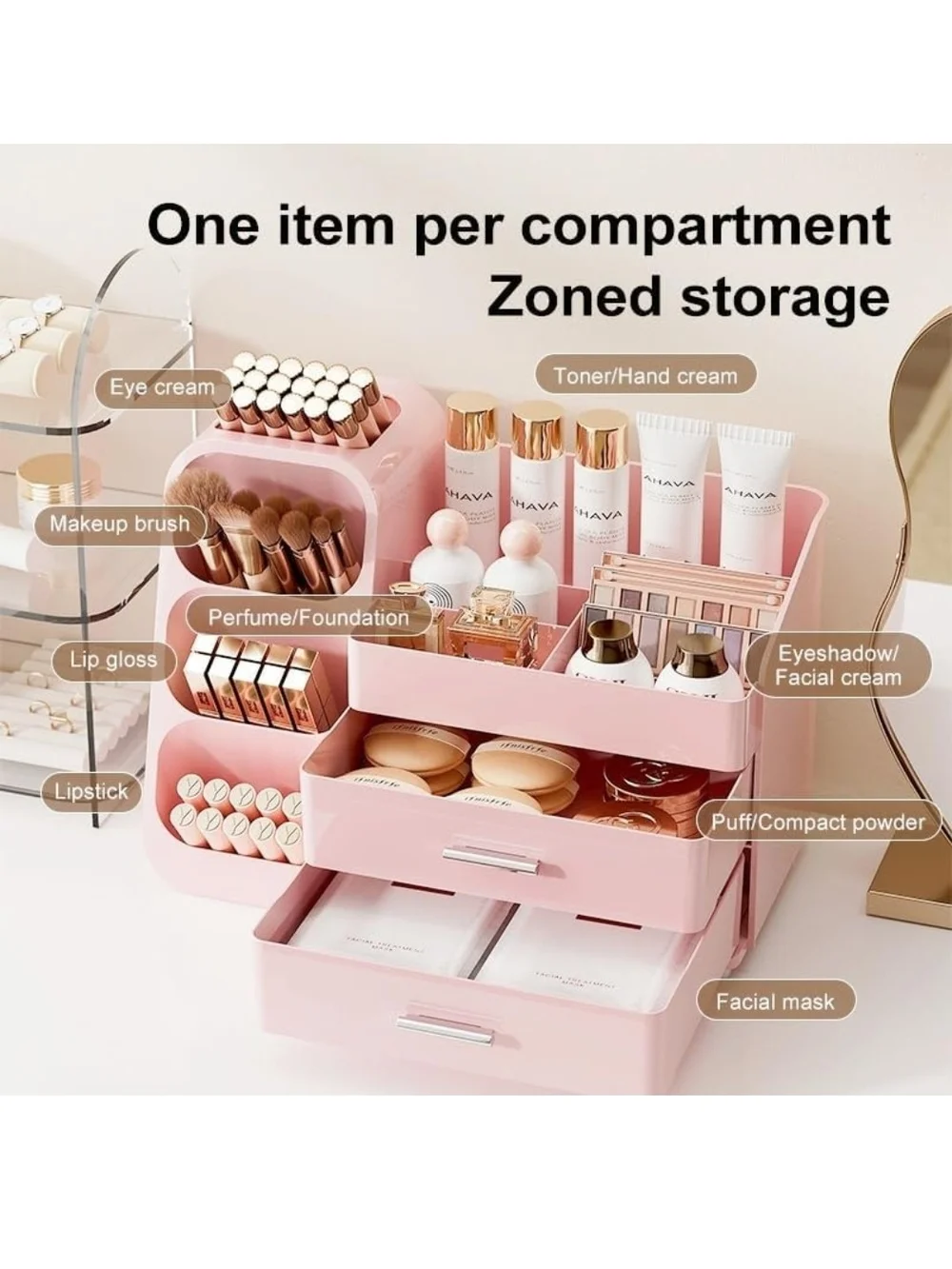 Cosmetic Organizer Storage Tower – Pink Makeup Organizer